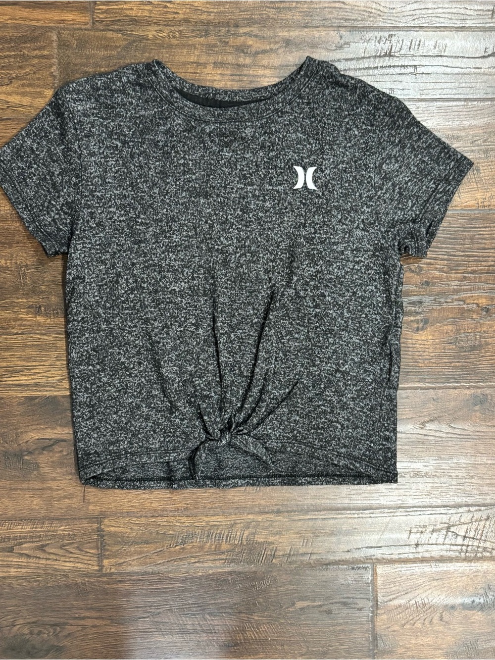 Hurley Black Marled Knot-Front Crop Tee